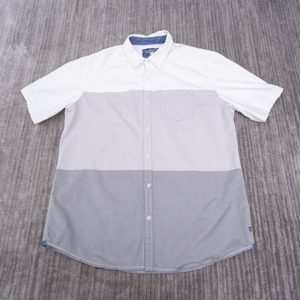 Huntington Beach Club Button Up Mens XL Gray White Excellent Color Block Shirt